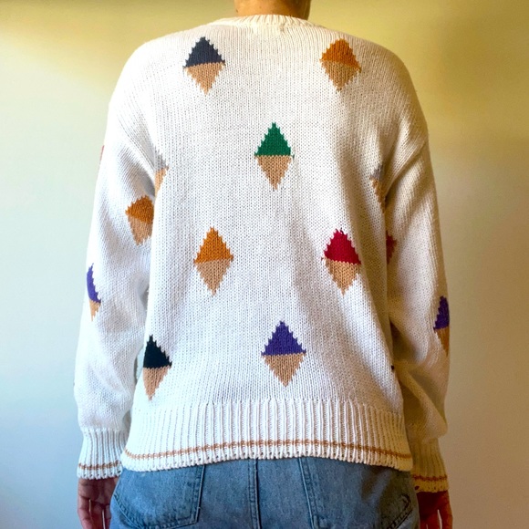 VTG 80s Geometric Colorblock Knit Sweater - Picture 6 of 6